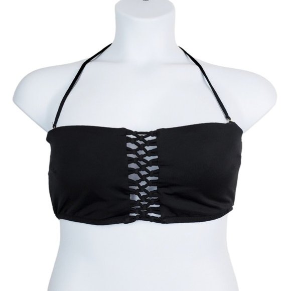 Victoria's Secret Other - Victoria's Secret Black Macrame Net Back Halter Neck Swimsuit Bikini Top Size L